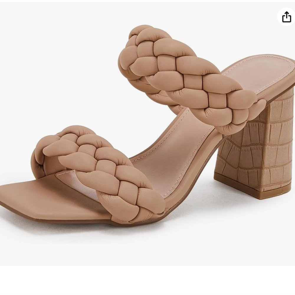 Syktkmx Braided Heeled Sandals Backless Square Open Toe Block Slide Sandal - 7.5